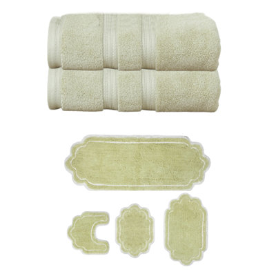 Talbert Collection 100% Soft Cotton 2 PC Bath Towel Set & 4 PC Bath Rug Set, (Set of 6)