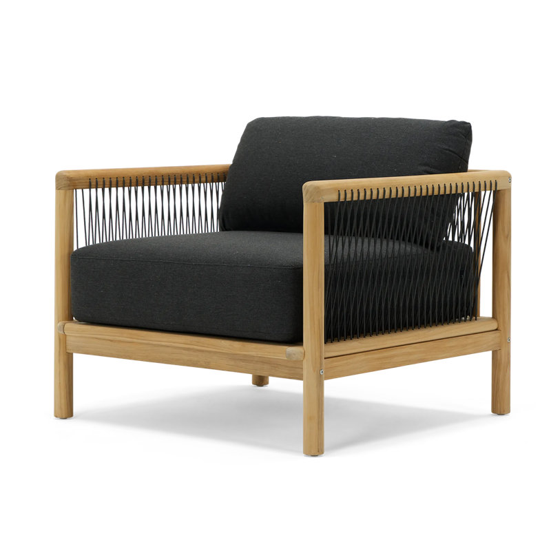 Reel Collection Teak Outdoor Lounge Chair , Sunbrella® Cushions Included, Sunbrella Heritage Char
