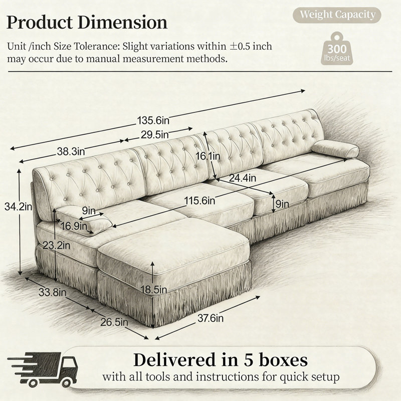 Canapé Chesterfield 135,6 po