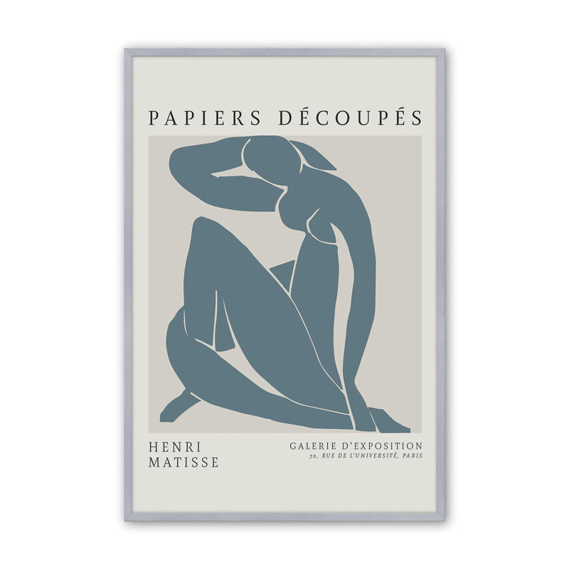 Matisse's Nude II in Midnight Blue, reproduction encadrée, H 15,25 po x l 12,25 po, Chrome poli