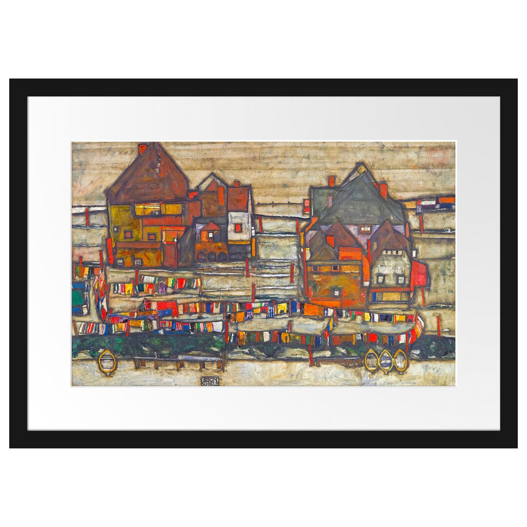 Gerahmter Kunstdruck Houses with Linen von Egon Schiele