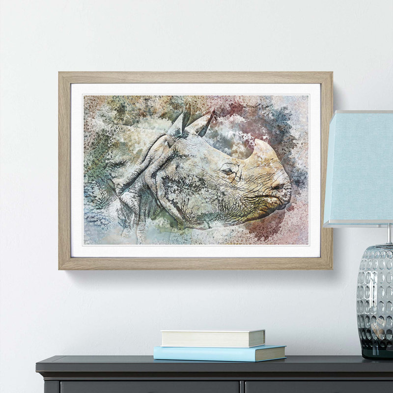 Wild Rhino in Abstract - Framed Print, Oak Framed, 27cm H x 36cm W x 2cm D