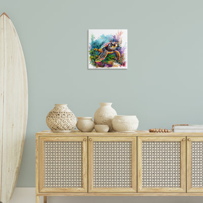  Art mural sur toile Coral & Sea Life Turtle par LSR Design Studio