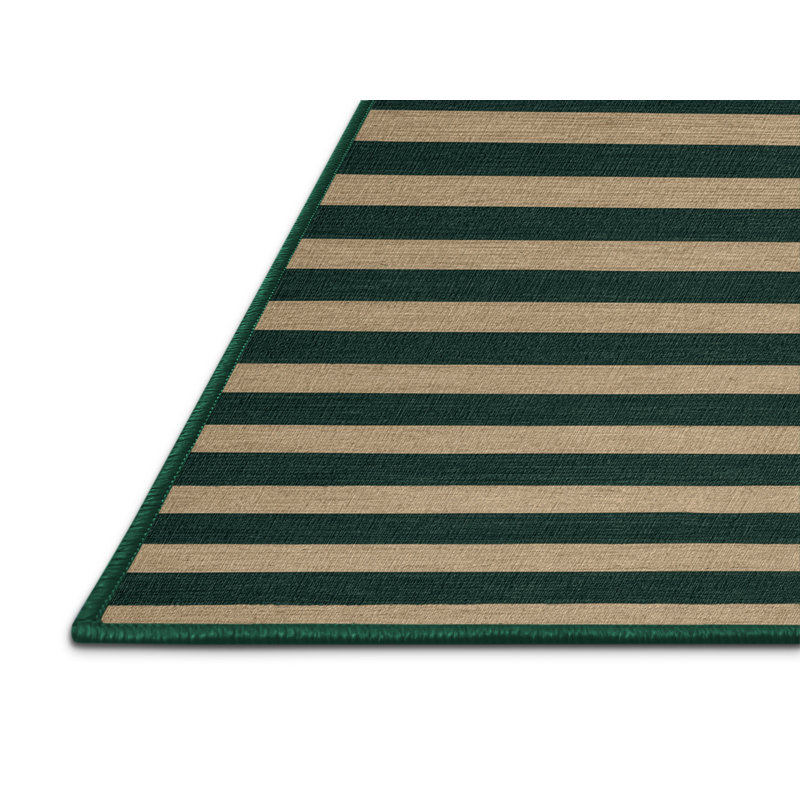 Machine Washable Horizontal Stripes Green Area Rug, Round 5'