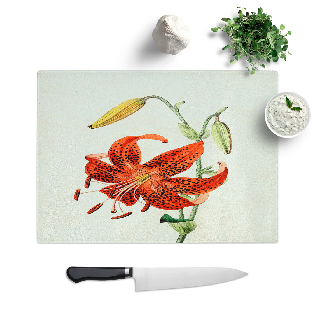 Glass Illustration of A Tiger Lily Flower Chopping Board