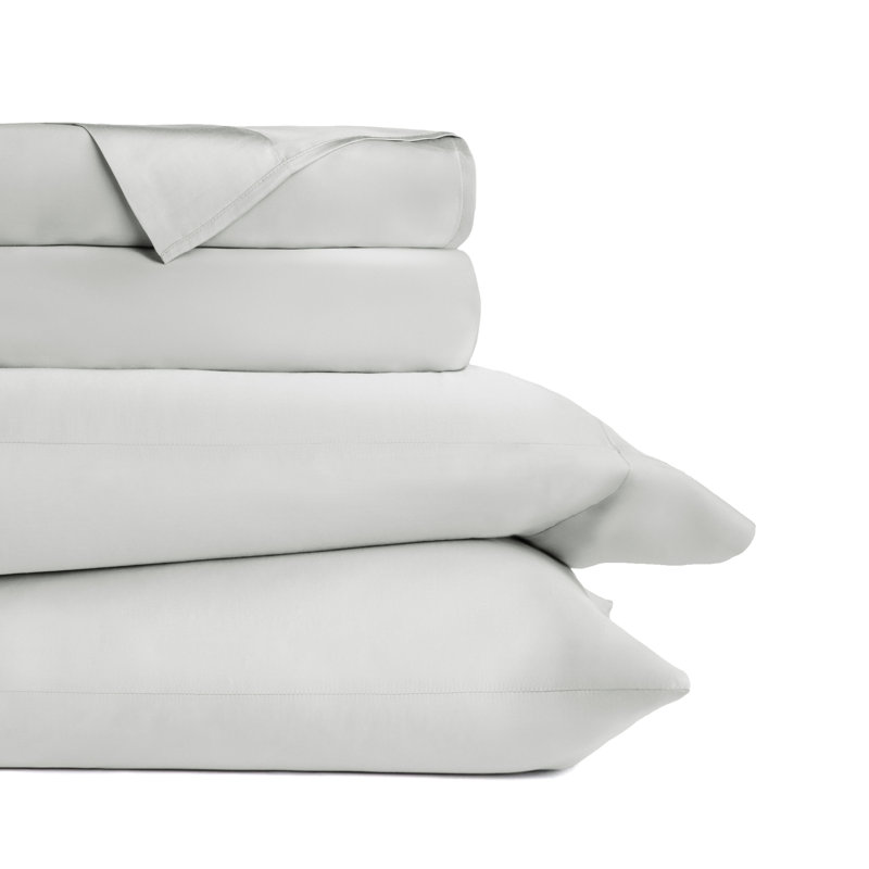 Ensemble de draps 100% rayonne de bambou soyeux, Ensemble de draps pour grand lit avec 2 taies d'or, Gris clair