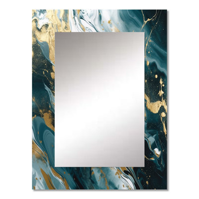 Blue and Gold Serene Cascade - Abstract Wall Mirror, Blue Decorative Mirror, Printed Metal Art