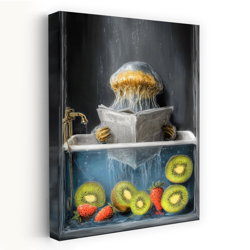 Jellyfish In Bathtube 2 1 Piece Wrapped Canvas Wall Art, 45.72 cm H x 30.48 cm W