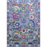 Hand Knotted Oriental Area Rug in Light Blue And Blue