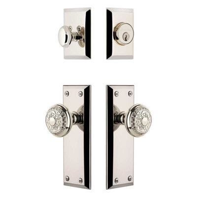 Ensemble de grande entrée Grandeur Fifth Avenue avec bouton Windsor en nickel poli
