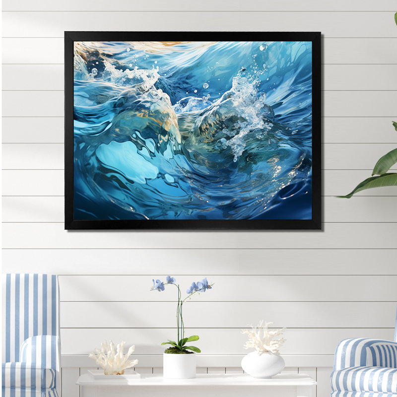 Fusion bleu marine et blanc IV sur toile, Cadre simple noir, H 16 po x l 32 po x P 1 po