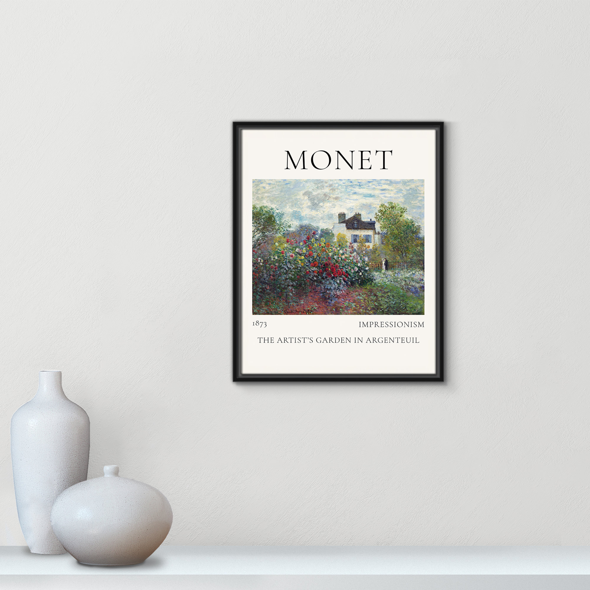 Artists Garden in Argenteuil Print by Claude Monet, No, 21.5" H x 17.5" W x 2" D, Black Floater Frame