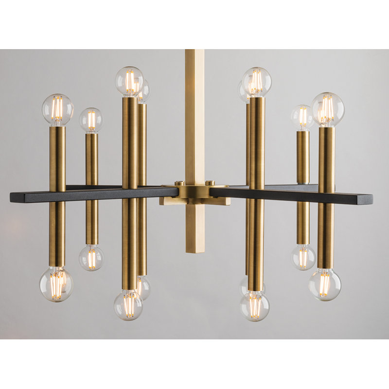 Lustre géométrique unique à 16 lumières Colette, Laiton vieilli / noir