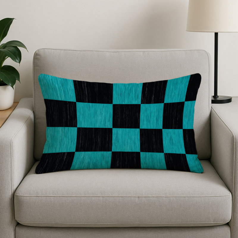 Coussin décoratif à carreaux brun intérieur et extérieur, Noir à carreaux 180, Rectangle H 20 po x l 14 po