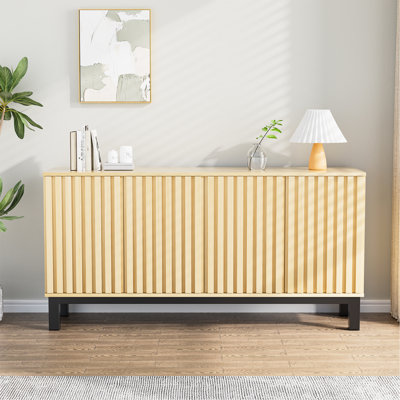 Sideboard Storage Cabinet, Fluted Credenza Buffet Cabinet With Doors And Shelves For Kitchen And Living Room