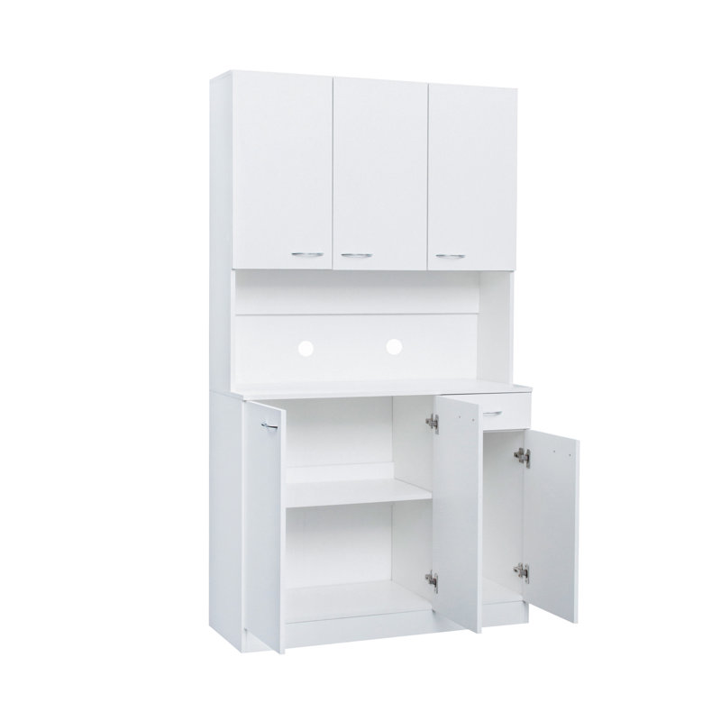 Armoire de cuisine Isildo avec portes, tiroir et tablettes ouvertes, Blanc