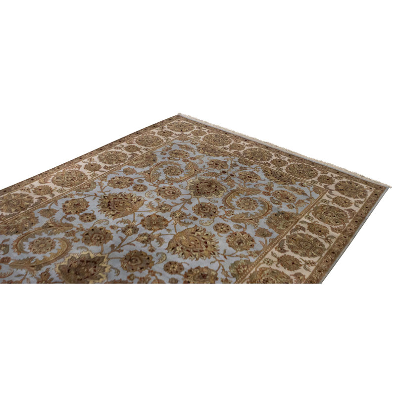 Tapis bleu clair et ivoire noué à la main de haute qualité