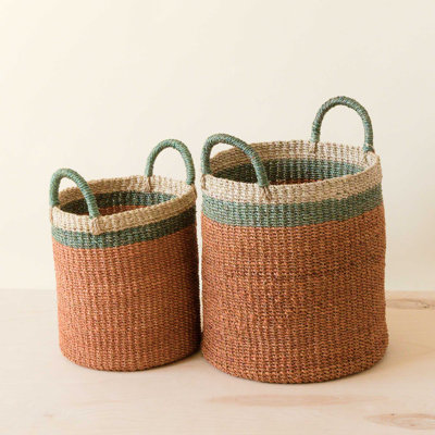 Cylinder Basket with handles, nested set of 2