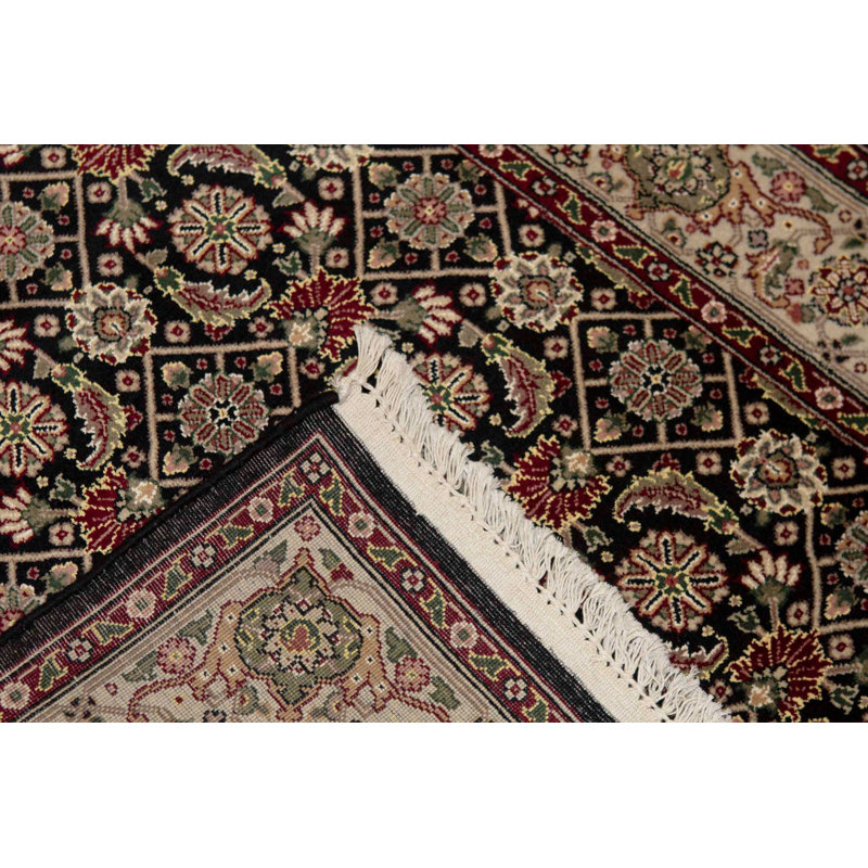 Tapis noir et ivoire de haute qualité noué à la main