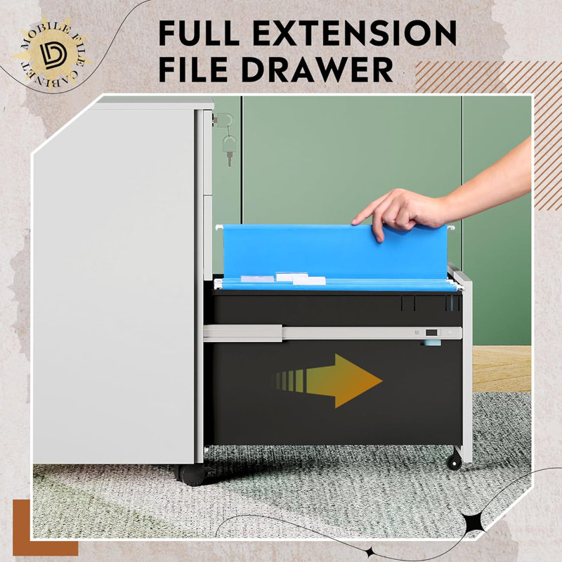11.8 Inch Small File Cabinet With 3 Drawers, Rolling Filing Cabinet, White
