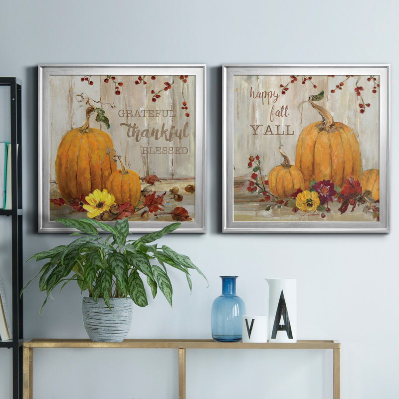 «Pumpkin Patch Grateful», ensemble de 2 peintures sur toile encadrées, Argent, H 34,5 po x l 69 po x P 1,5 po