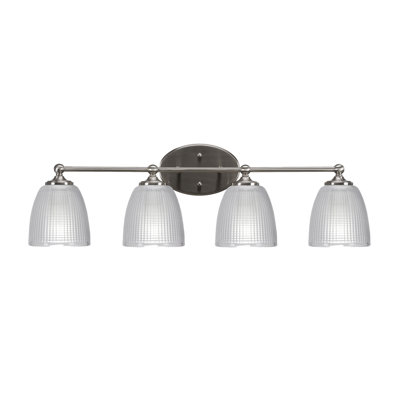 Aitkens 4 Light Bath Bar Shown In Brushed Nickel Finish With 5" Clear Ribbed Glass