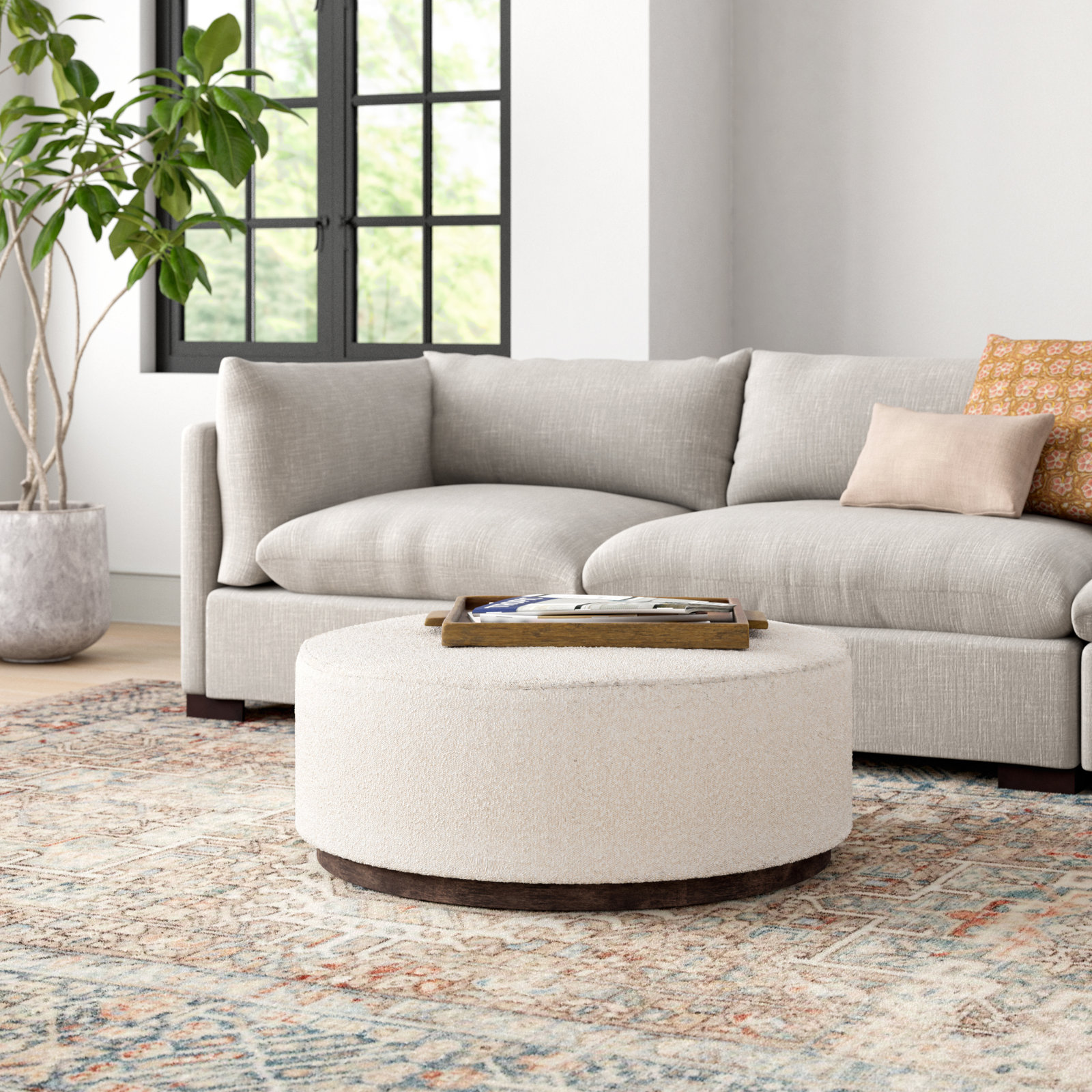 Rayna 36" Ottoman, Knoll Natural Boucle, Distressed Natural