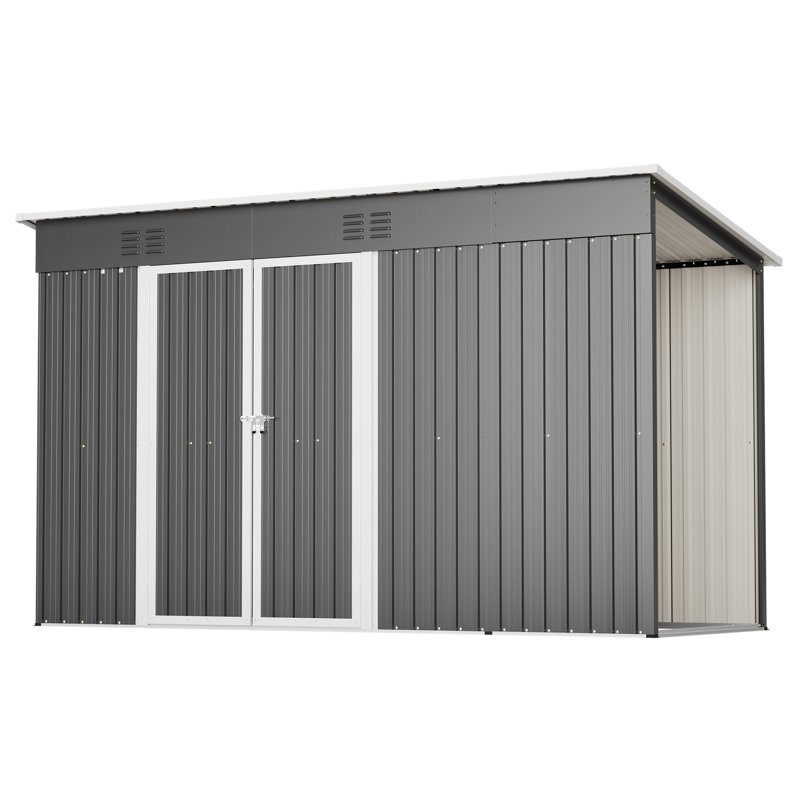 Remise de rangement extérieure en métal 10 pi x 4 pi avec porte verrouillable et cadre de plancher pour outils de jardin