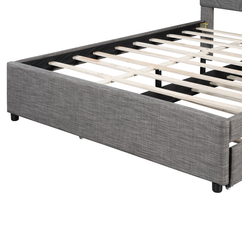 Lit plateforme tapissier Isolde, Gris, Grand lit