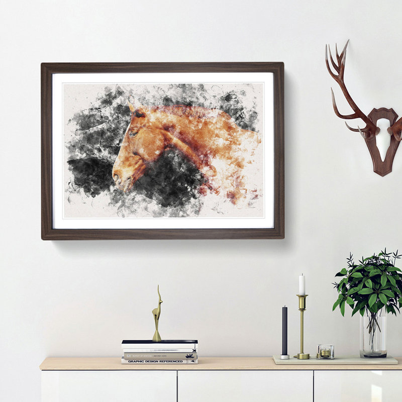 Chestnut Brown Horse - Picture Frame Painting Print, Walnut Framed, 36cm H x 48cm W x 2cm D