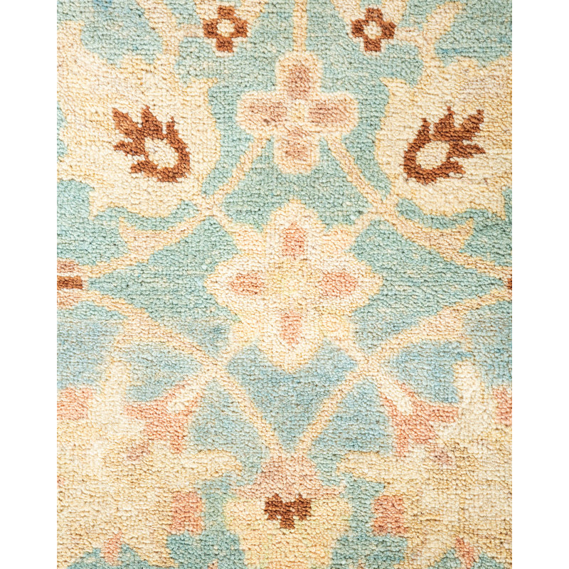 Tapis bleu clair en laine noué à la main de conception unique 8 pi x 10 pi 6 po Dejanee