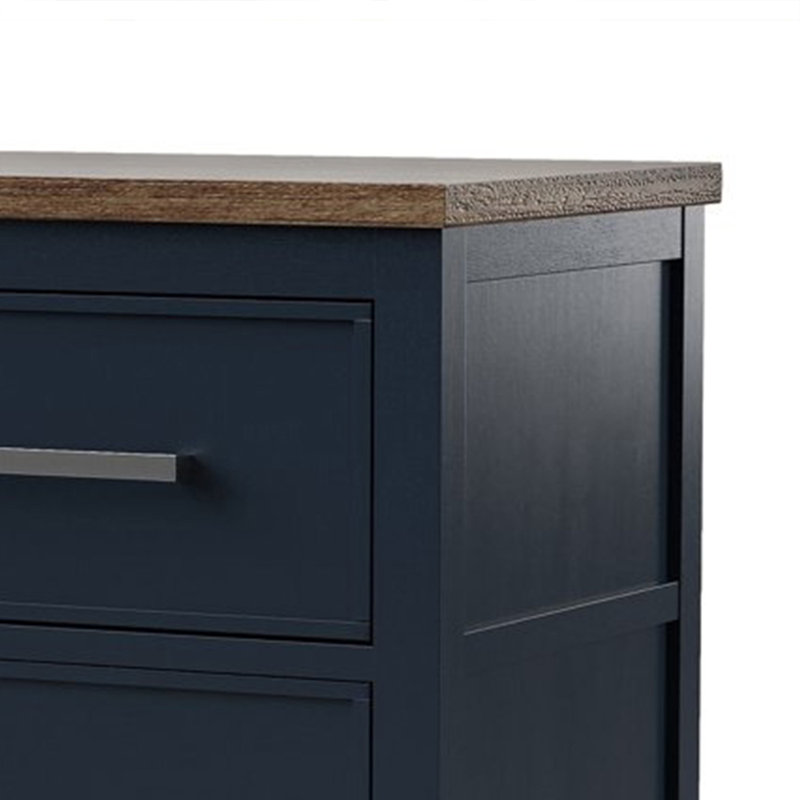 Table de chevet Tela, 2 tiroirs, poignées en métal, 25 pouces, pin, Bleu / brun foncé