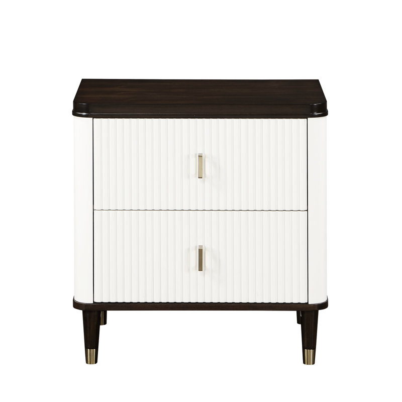 White & Walnut Nightstand With - Spacious Drawer For Daily Bedroom Needs Smooth Gliding Easy Use