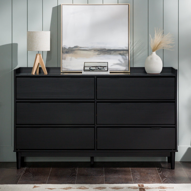 Commode double en bois massif à 6 tiroirs Niarose, Noir