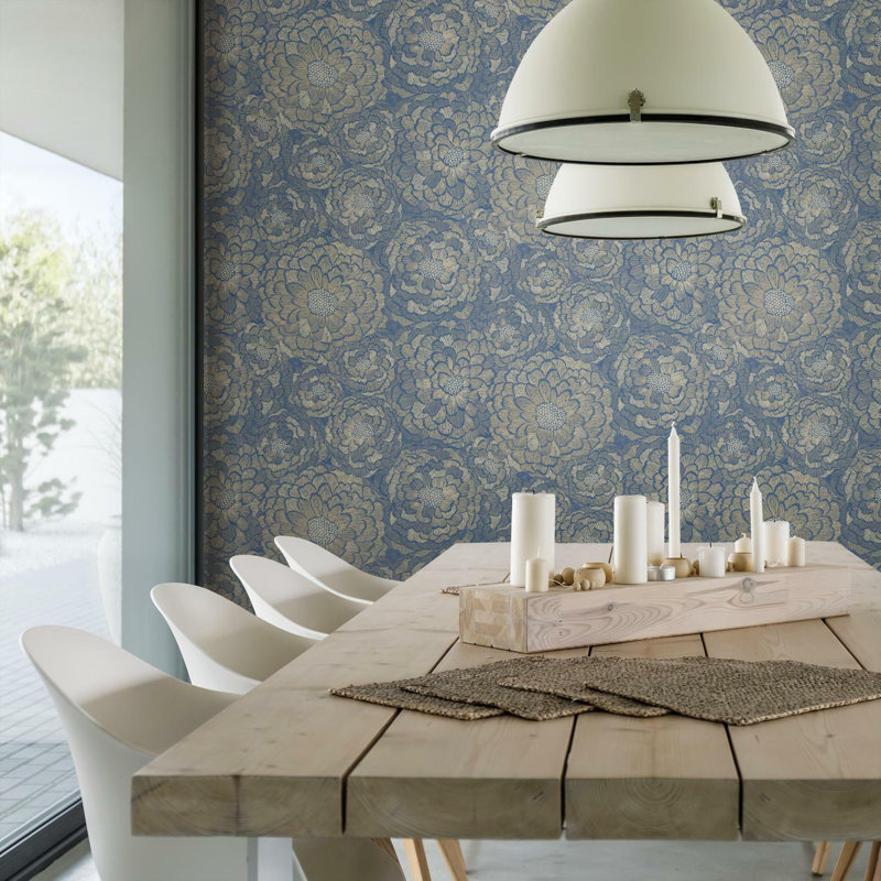 Peel & Stick Floral Roll, Blue/Taupe