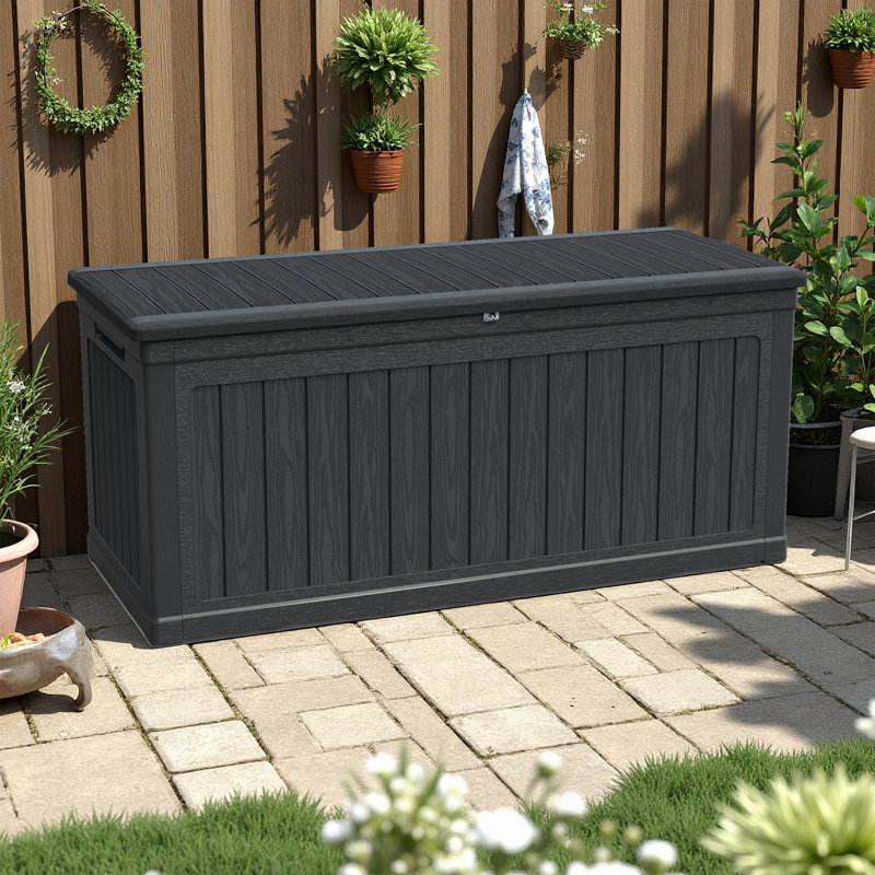 260 Gallon Double-wall Resin Deck Box - Lockable Waterproof Outdoor Storage & Seating, 440 Lbs Capacity