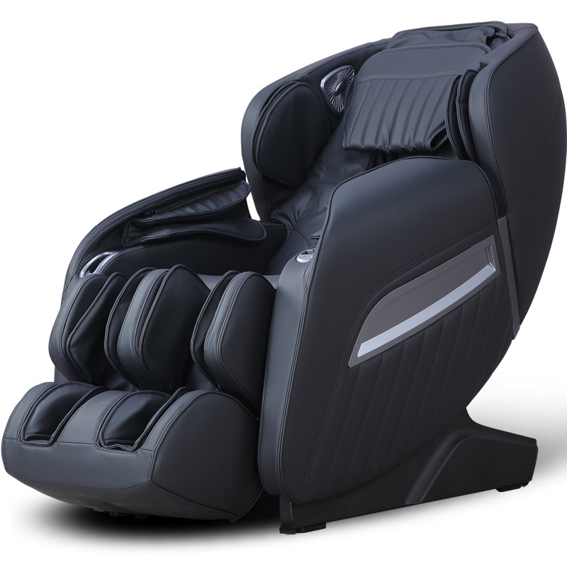 Fauteuil de massage 3D noir en similicuir noir complet avec contrôle de la voix et repose-pieds