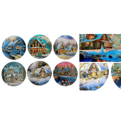 Ensemble de 6 sous-verres ronds en céramique 8 po (Winter House) (assortis) 8 po