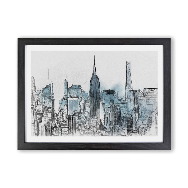 Manhattan New York Skyline - Framed Print, Black, 45cm H x 63cm W x 2cm D