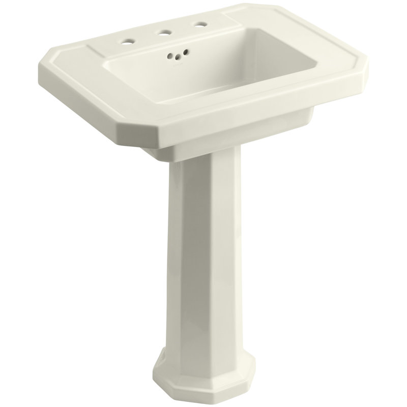 Kathryn Fireclay 27" Pedestal Bathroom Sink with Overflow, 8'' Centers, Biscuit