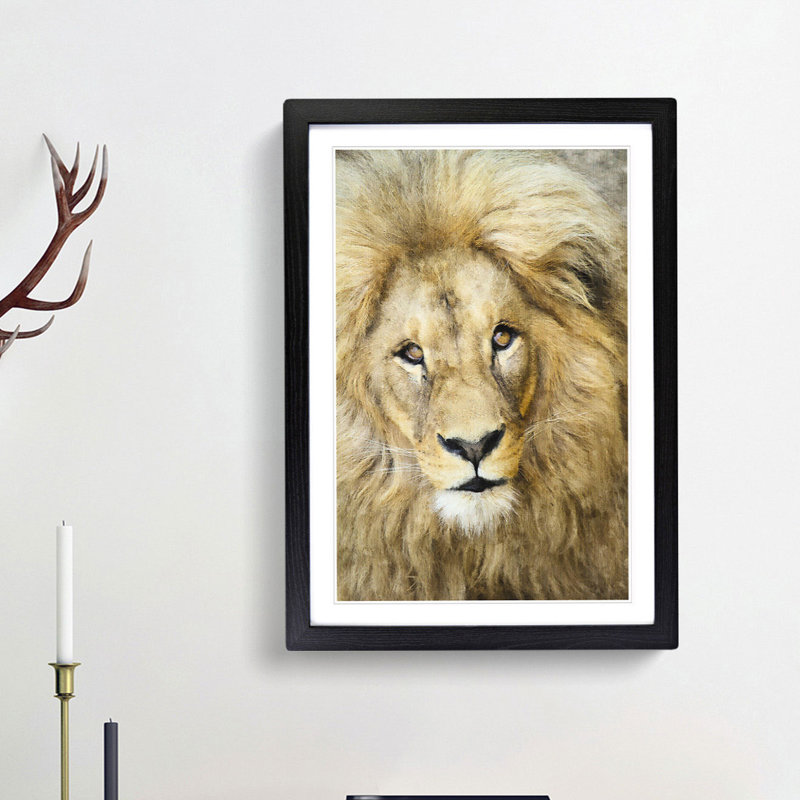 The Face of a Lion - Picture Frame Painting Print, 63cm H x 45cm W x 2cm D, Black Framed