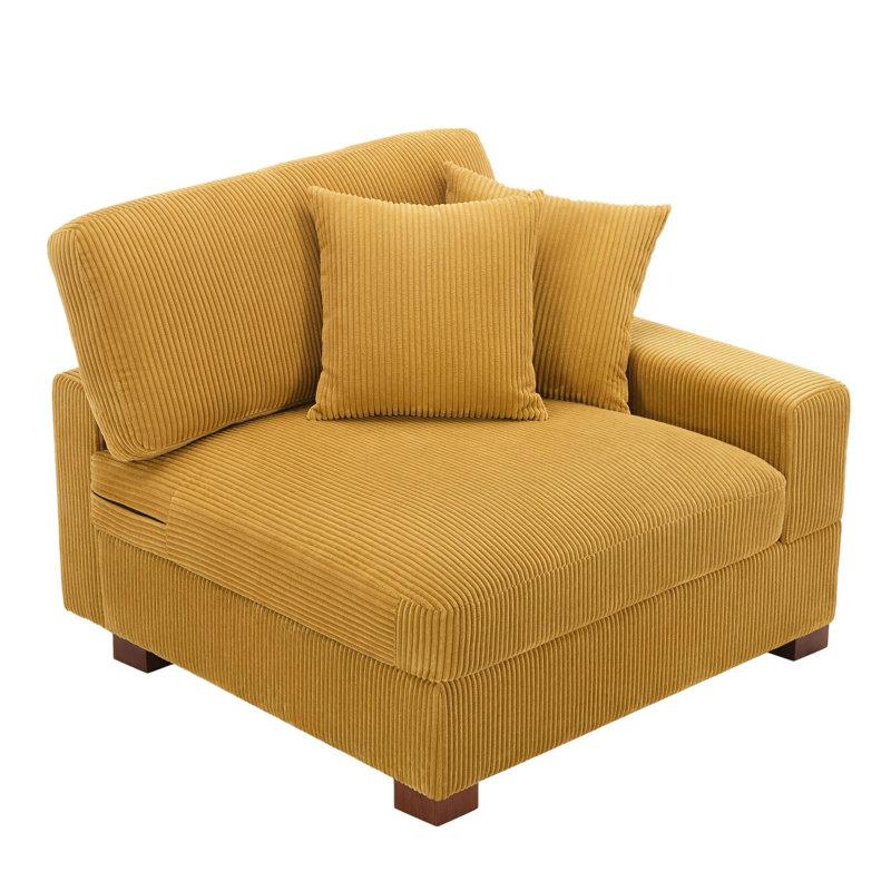 Milbrey Upholstered Orange Corduroy Armchair with Pillow Back and Solid Wood Legs, Orange, Corduroy