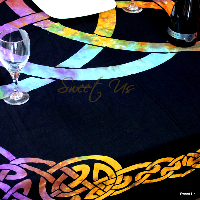 Nappe Tie-Dye Celtic Triquetra Trinity, Mauve / jaune / orange