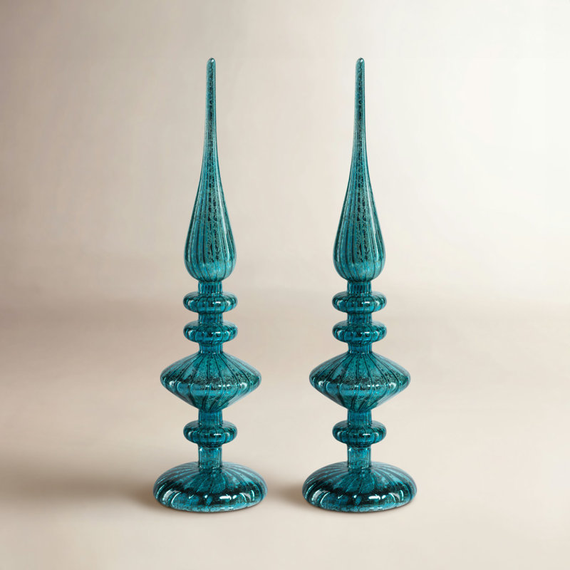 Embouts de table à DEL, ensemble de 2, H 13,25 po x l 3,5 po x P 3,5 po, Bleu antique