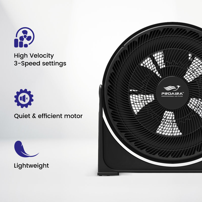 Proaira Black 23" Three Speed Floor Box Fan