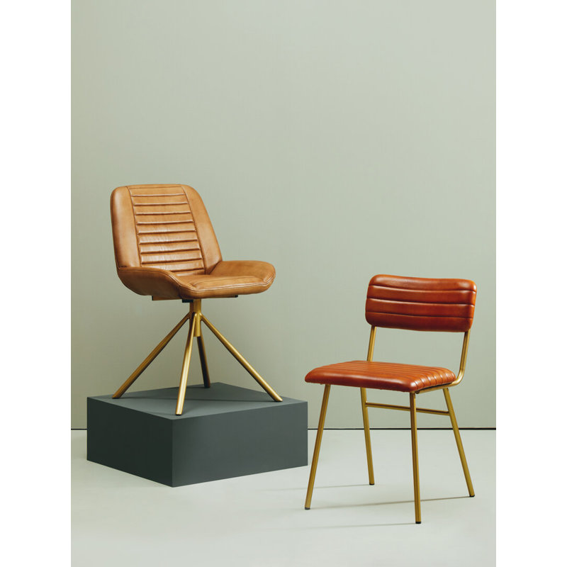 Leather Club Chair, Orange Genuine Leather/Medium Yellow Wood