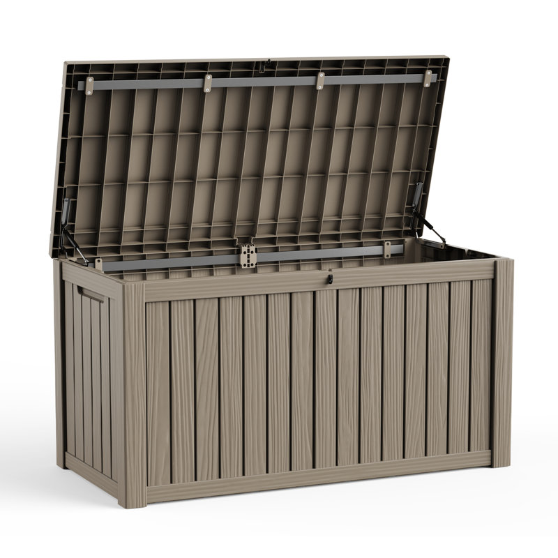 Boîte de rangement en résine résistante aux intempéries 54 gallons l 150 gallons (brun clair / gris), Brun clair (gris)