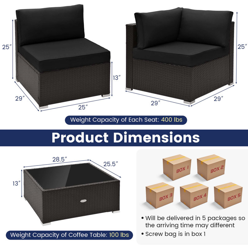 9 - Person Patio Conversation Set with Cushions, Black
