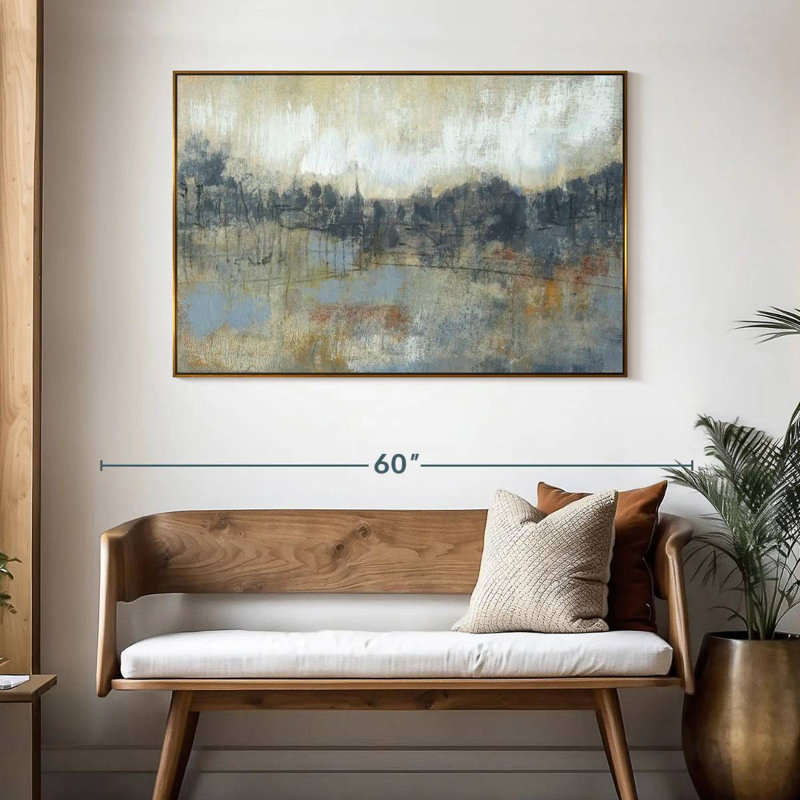 Horizon gris froid I, 46 po x 31 po, Cadre flottant doré