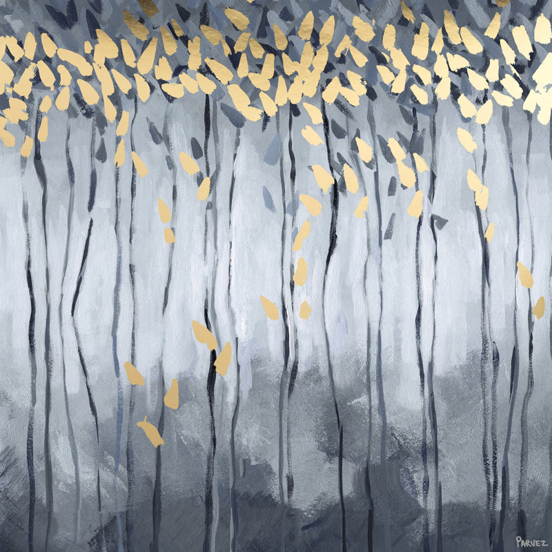 «Golden Leaves» par Parvez Taj - Peinture, H 12 po x l 12 po x P 1,5 po, Toile tendue